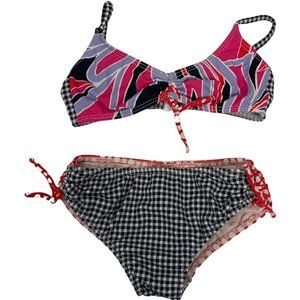 Girl's Azul Swimwear Bikini Suit Sz 6 navy red purple Plaid